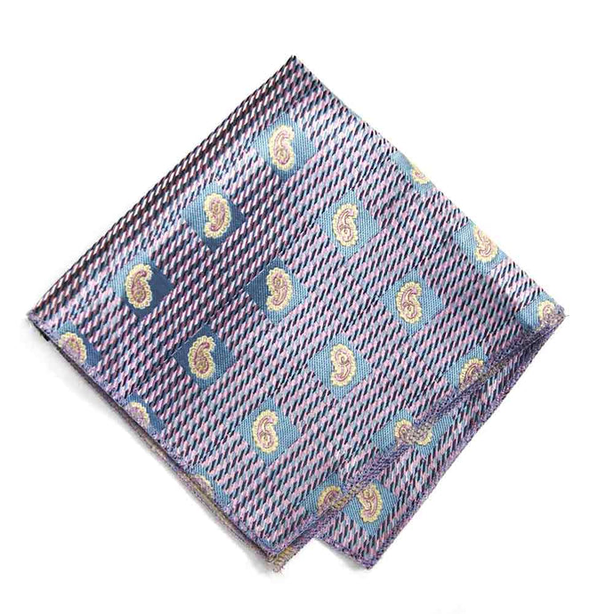 Powder Blue and Pink Churchill Paisley Pocket Square