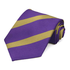 Purple and Gold British Striped Cotton/Silk Extra Long Necktie