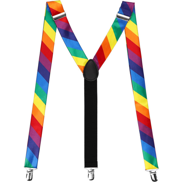 Children's Rainbow Skinny Braces // Kids Pride Flag Elastic Clip on Braces  // X Back Elasticated Suspenders // Handmade Pride Braces 