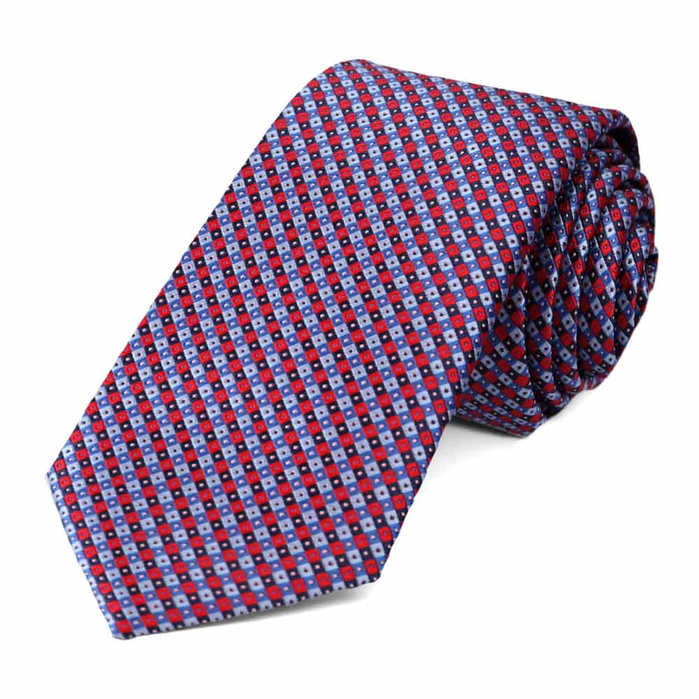 Red and Blue Checked Slim Tie, 2.75