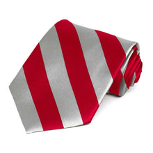 Load image into Gallery viewer, Red and Silver Extra Long Striped Tie