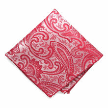 Load image into Gallery viewer, Red paisley pocket square, flat front view