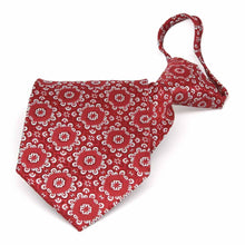 Load image into Gallery viewer, Folded front view of a red and white floral pattern zipper style tie