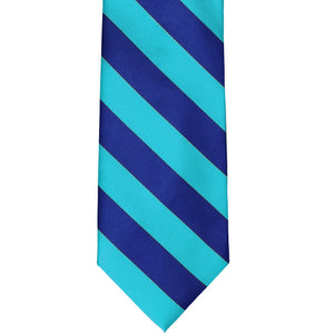 Royal blue and turquoise striped tie front view