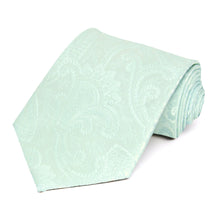 Load image into Gallery viewer, Seafoam paisley extra long necktie, rolled to show pattern