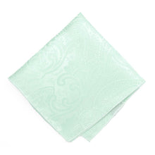 Load image into Gallery viewer, Seafoam paisley pocket square, flat front view