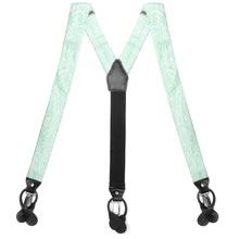 Load image into Gallery viewer, Seafoam paisley suspenders, front view to show clips and straps