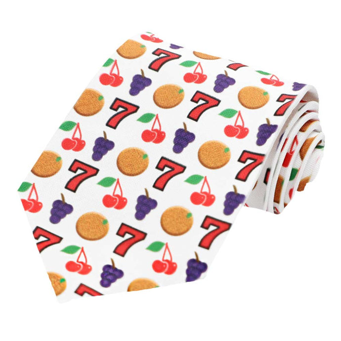 A white slot machine themed novelty necktie