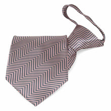 Load image into Gallery viewer, Folded view of a pink and gray chevron pattern zipper style tie