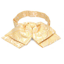 Load image into Gallery viewer, Light yellow paisley floppy bow tie, front view