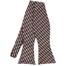 Load image into Gallery viewer, Terracotta, mauve and black plaid self-tie bow tie, untied front view