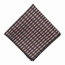 Load image into Gallery viewer, Terracotta, mauve and black pocket square, folded front view