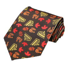 Load image into Gallery viewer, Thanksgiving themed tie on a brown background.