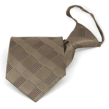 Load image into Gallery viewer, Light brown plaid zipper tie, folded front view