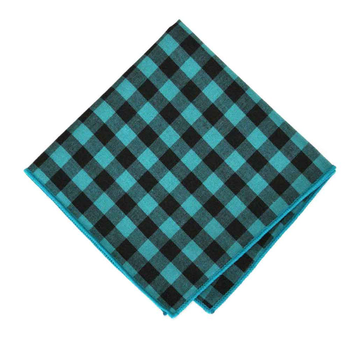 Turquoise and Black Check Cotton Pocket Square