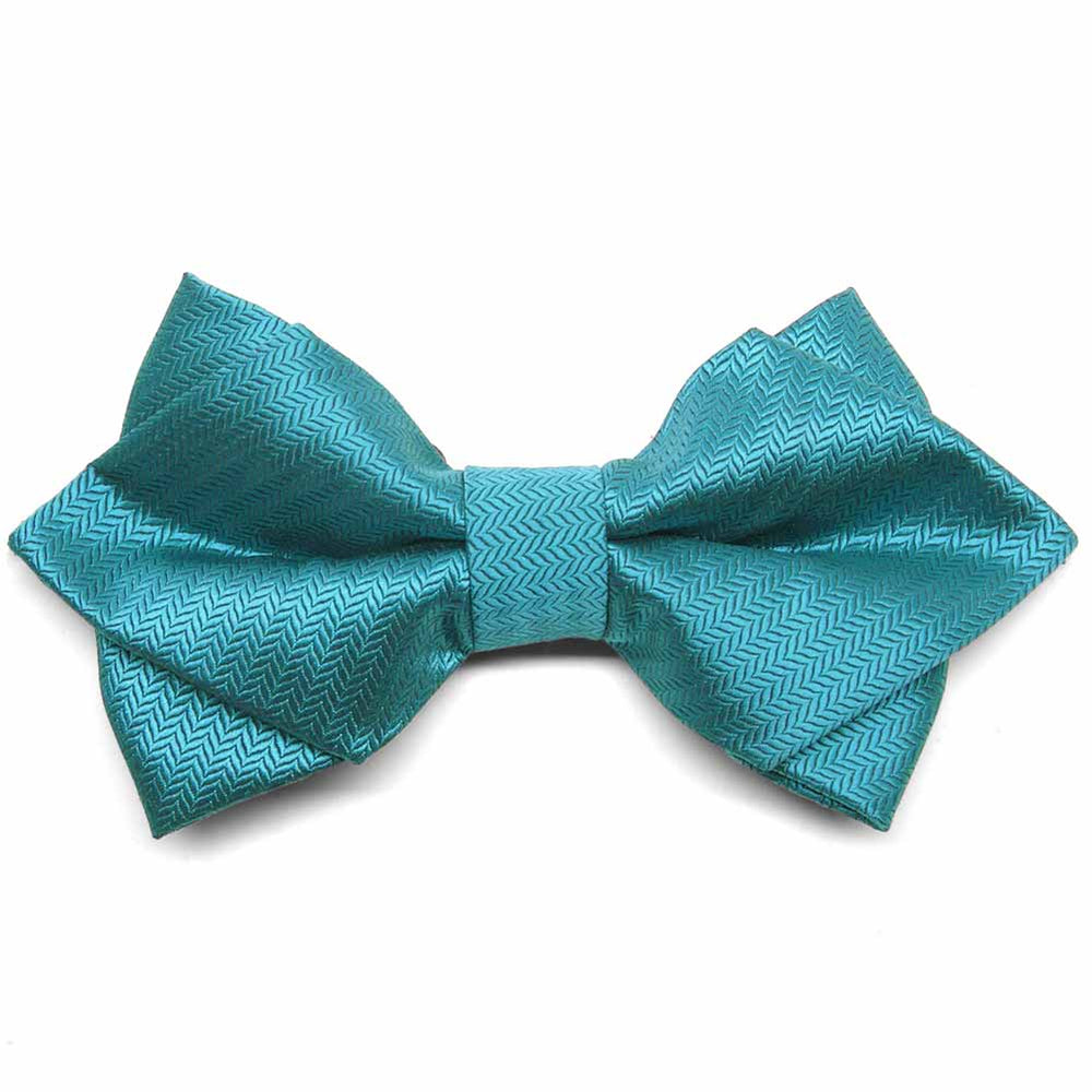 Turquoise Herringbone Diamond Tip Bow Tie