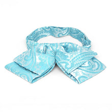 Load image into Gallery viewer, Turquoise paisley floppy bow tie, front view