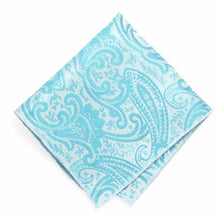 Load image into Gallery viewer, Turquoise paisley pocket square, flat front view