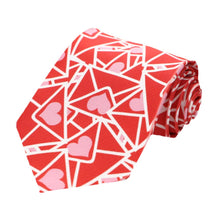 Load image into Gallery viewer, An extra long tie with a Valentine envelope design in red and pink