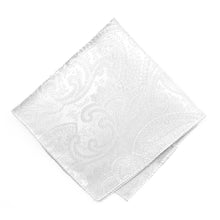 Load image into Gallery viewer, White paisley pocket square, flat front view